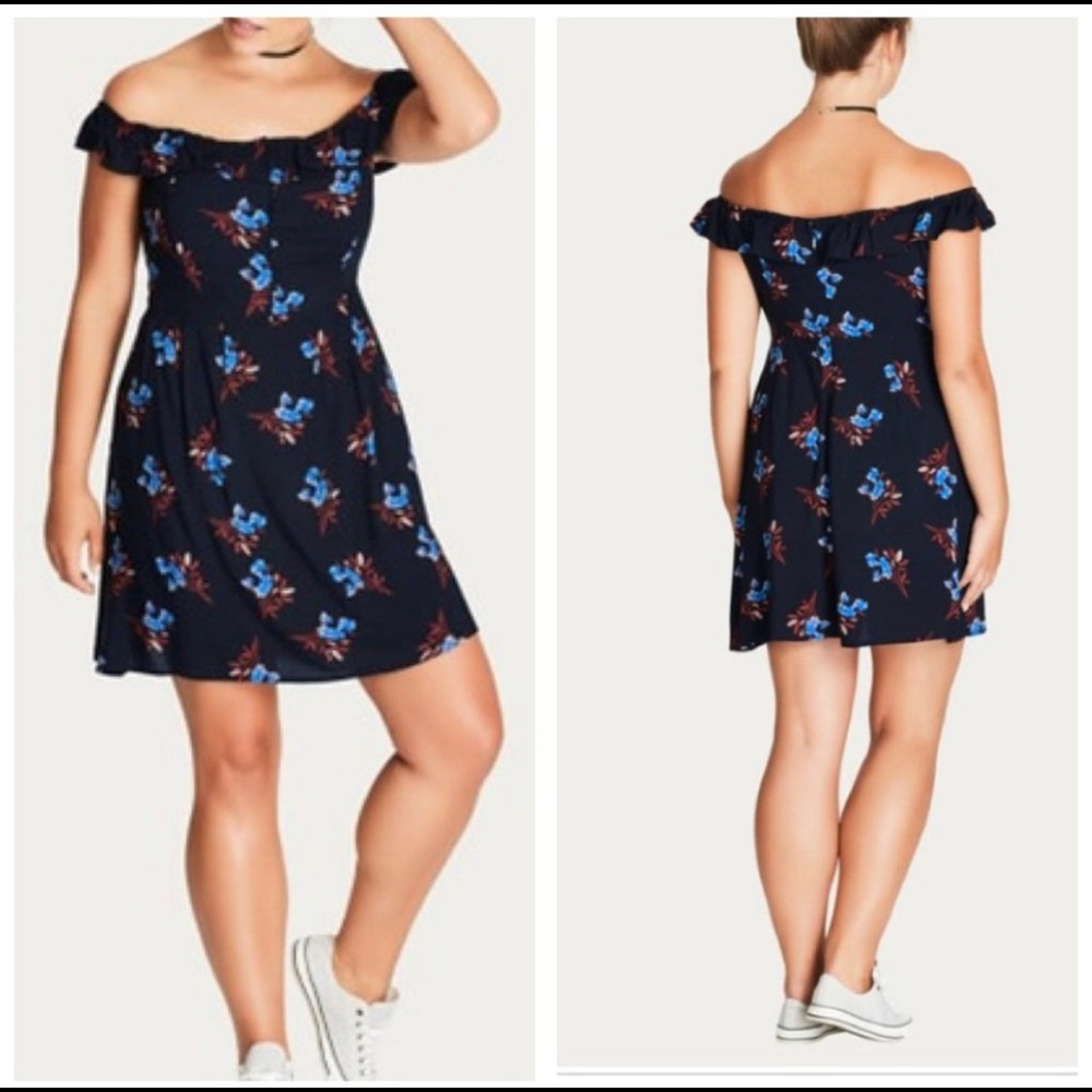 City Chic Blue Black Floral Mini Dress